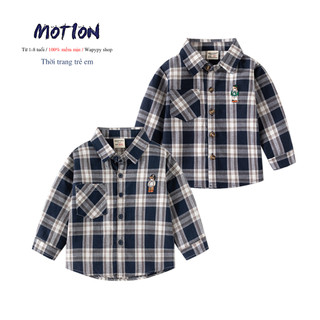 Áo sơ mi WELLKIDS cho bé trai sơ mi kẻ caro trẻ em kiểu dáng hàn quốc mẫu mới 2024