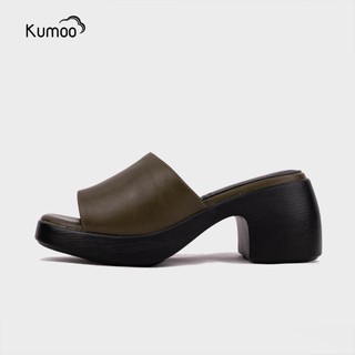 Sandal Cao Gót Nữ KUMOO Màu Xanh Rêu SDCG-KUMO-011 Sục Cao Gót Đế Vuông Lugsole 7cm Cao Trước 2cm Thời Trang Cá Tính
