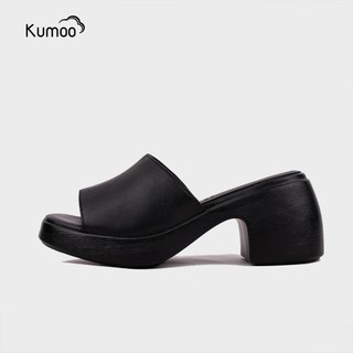 Sandal Cao Gót Nữ KUMOO Màu Đen SDCG-KUMO-011 Sục Cao Gót Đế Vuông Lugsole 7cm Cao Trước 2cm Thời Trang Cá Tính