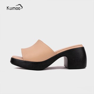 Sandal Cao Gót Nữ KUMOO Màu Kem SDCG-KUMO-011 Sục Cao Gót Đế Vuông Lugsole 7cm Cao Trước 2cm Thời Trang Cá Tính