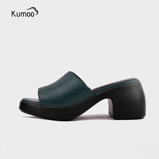 Sandal Cao Gót Nữ KUMOO Màu Xanh Ngọc SDCG-KUMO-011 Sục Cao Gót Đế Vuông Lugsole 7cm Cao Trước 2cm Thời Trang Cá Tính