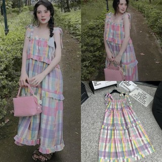 Váy Đầm Nữ 2 Dây Maxi Kẻ Phối Tầng Màu Form Dáng Suông Babydoll Size S M - Halinh Shop - Váy 2 Dây Nữ Dáng Suông Phối Mà