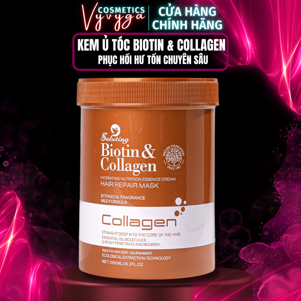 Ủ tóc hấp tóc BIOTIN COLLAGEN SALUTING Mask 1000ML Dầu xả hấp tóc kem ủ dưỡng chăm sóc tóc siêu phục hồi tóc hư tổn UT13