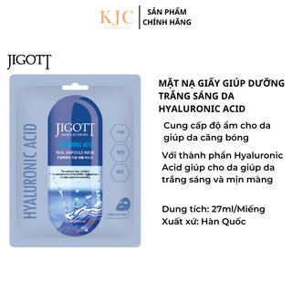 Mặt Nạ Giấy Cấp Nước Dưỡng Trắng Sáng Da H.A (10 Miếng) - JIGOTT HYALURONIC ACID REAL AMPOULE MASK