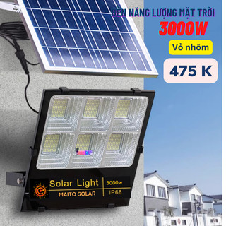 Đèn năng lượng mặt trời, đèn led năng lượng mặt trời 3000w vỏ nhôm bh 2 năm