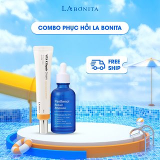 Combo Tinh chất hỗ trợ phục hồi làm dịu da La Bonita Panthenol Repair Ampoule 50ml + Kem Dưỡng La Bonita Vita K Repair