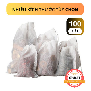 100 Túi lọc trà chất liệu vải không dệt tiêu chuẩn thực phẩm đựng cafe, gia vị kèm dây rút nhiều kích thước, XPmart