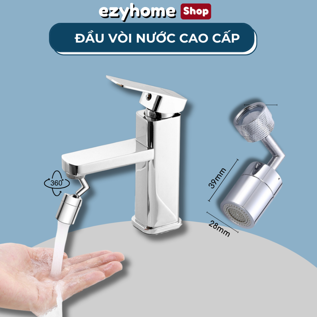  Đầu nối vòi nước lavabo tăng áp Inox vòi rửa bồn rửa mặt xoay 720 độ đa chiều vòi lavabo EZYHOME - ET017 