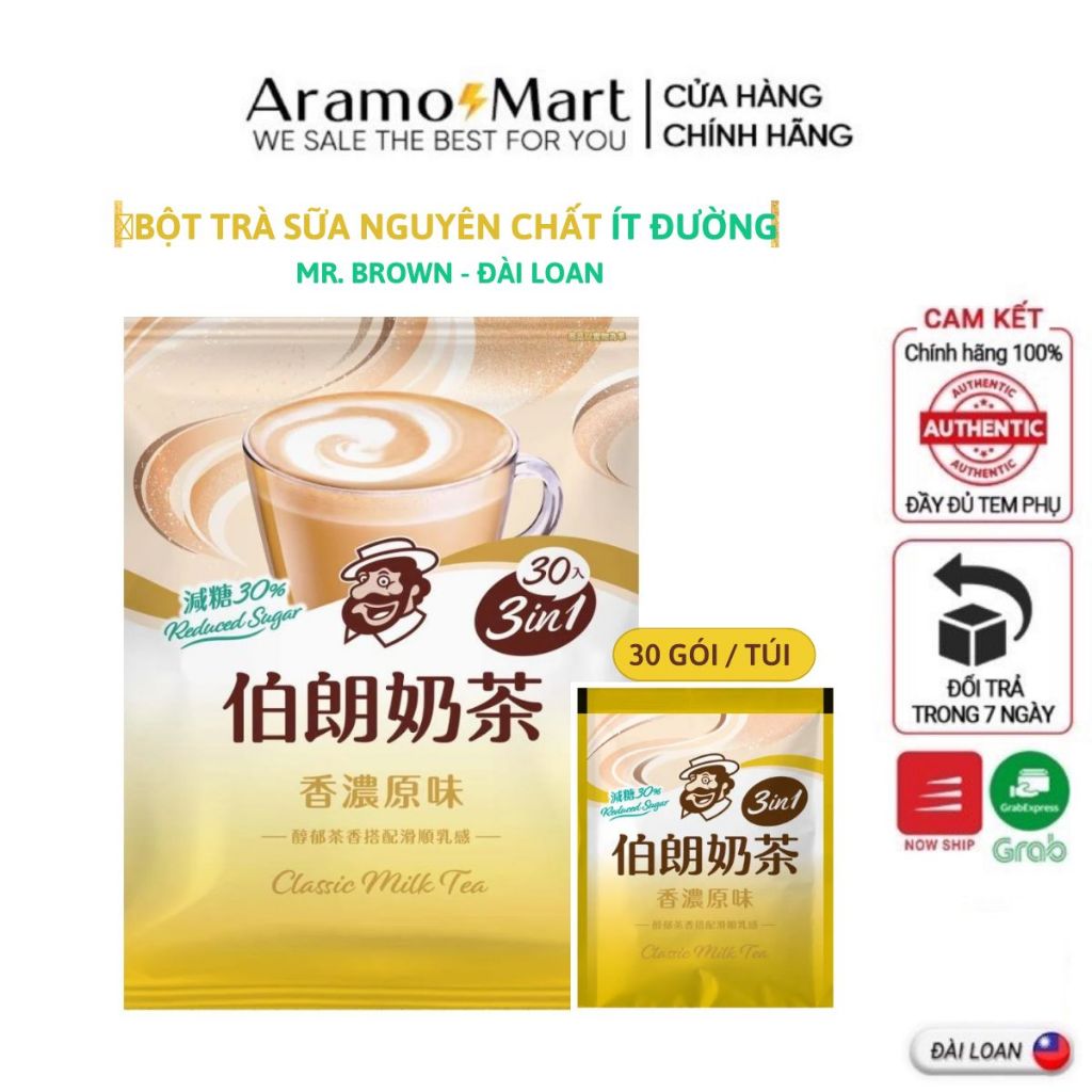 Bột Trà sữa pha sẵn nguyên chất ít đường đậm đà vị trà sữa Đài Loan Mr. Brown 30 gói/ Túi