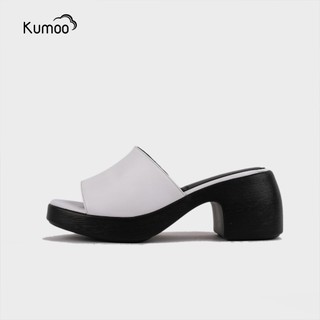 Sandal Cao Gót Nữ KUMOO Màu Trắng SDCG-KUMO-011 Sục Cao Gót Đế Vuông Lugsole 7cm Cao Trước 2cm Thời Trang Cá Tính
