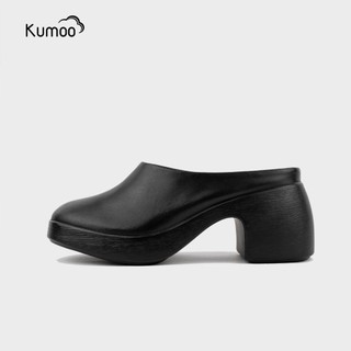 Giày Cao Gót Nữ KUMOO Màu Đen Runo Clog SDCG-KUMO-011 Đế Vuông Lugsole 7cm Cao Trước 2cm Thời Trang Cá Tính