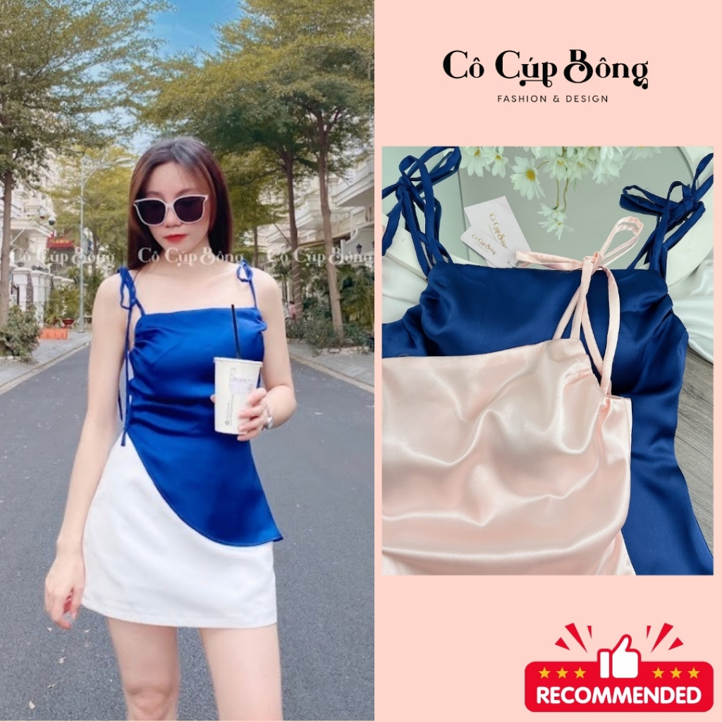 [RẺ VÔ ĐỊCH] 𝐀́𝐎 𝐒𝐋𝐄𝐕𝐄𝐄𝐋𝐄𝐒𝐒 | Áo lụa satin 2 dây nữ vạt xéo cao cấp