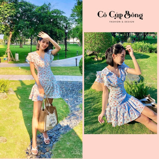𝐁𝐋𝐔𝐄 𝐀𝐌𝐀𝐑𝐘 𝐃𝐑𝐄𝐒𝐒 | Đầm hoa nhí dáng xòe tay xếp lớp nữ tính
