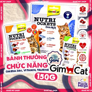 150gr - Bánh thưởng Gimcat Nutri Pocket cho Mèo đủ vị bổ sung vitamin & chất xơ từ Gà Cá Bò & Cỏ Mèo Garé gói lớn