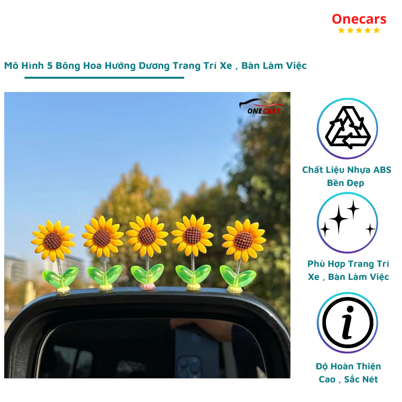 5 Bông Hoa Hướng Dương Lắc Lư Trang Trí, Decor Màn Hình Taplo Xe Dễ Thương