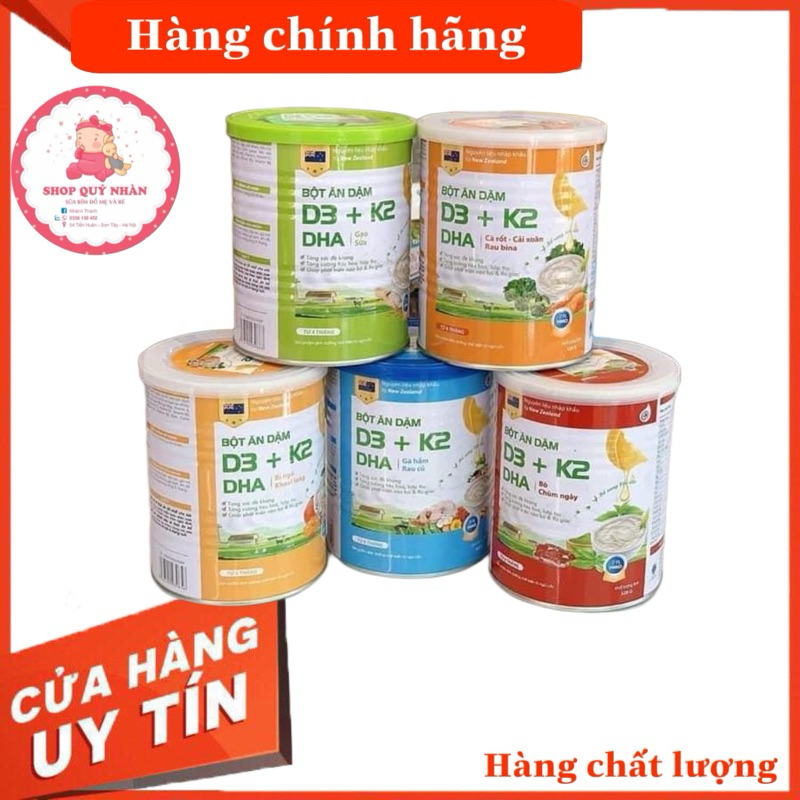 Bột Ăn Dặm D3+K2 Cho Bé Từ 4 Tháng Tuổi, ( gạo sữa , bí ngô  khoai lang , bò chùm ngây ,gà hầm rau củ( lon 320g)