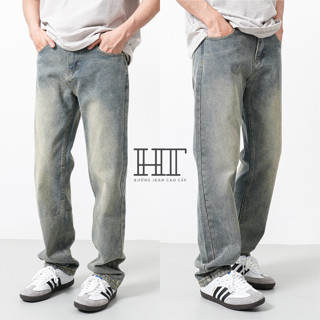 Quần Jean Nam Ống Suông Cạp Cao Wash 2 Màu HT Store, Quần Jean Baggy Loang Cao Cấp Phong Cách Hàn Quốc