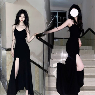 Đầm 2 dây body váy hai dây xẻ tà dáng dài sexy quyến rũ màu đen tôn dáng chất đẹp