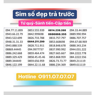 Sim số đẹp Vinaphone Cặp tiến Một, Sảnh, Tứ Quý giữa. Hổ trợ đăng kí chính chủ