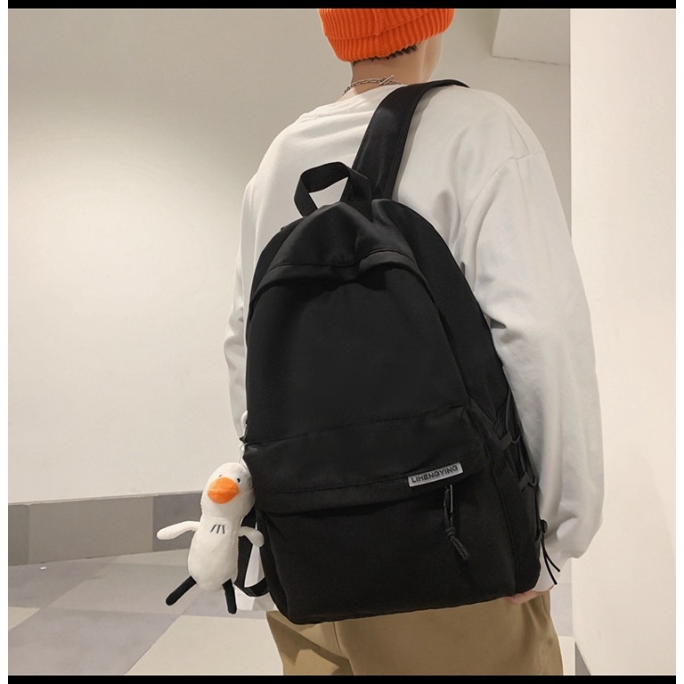 FaThi Balo trơn đen basic vải dày dặn FT07 size to đựng sách vở, đi học, du lịch, laptop nam nữ
