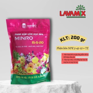 Phân Bón NPK Minro 15-5-20 + TE | gói 200g - Giúp cây ra hoa, đậu trái, nuôi hoa, nuôi trái tốt | Green House