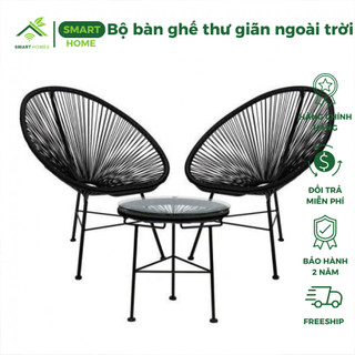 Bộ bàn ghế thư giãn ngoài trời giả mây lõi thép cao cấp SmartHomes trang trí thư giãn phòng khách sân vườn quán cà