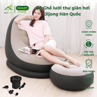 Bộ Ghế lười thư giãn hơi Jijong Hàn Quốc tựa lưng bọc nhung cao cấp kèm đôn mềm mịn êm ái cho bà bầu, trẻ nhỏ /Smarthome