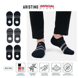 Tất nam công sở ARISTINO BIZMEN tất lười kẻ ngang chất cotton cao cấp có silicon chống tuột kháng khuẩn khử mùi - BSC005