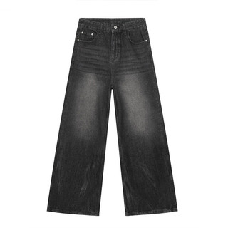 Quần Jeans Nam Nữ Ống Siêu Rộng, Màu Đen Wash Xám