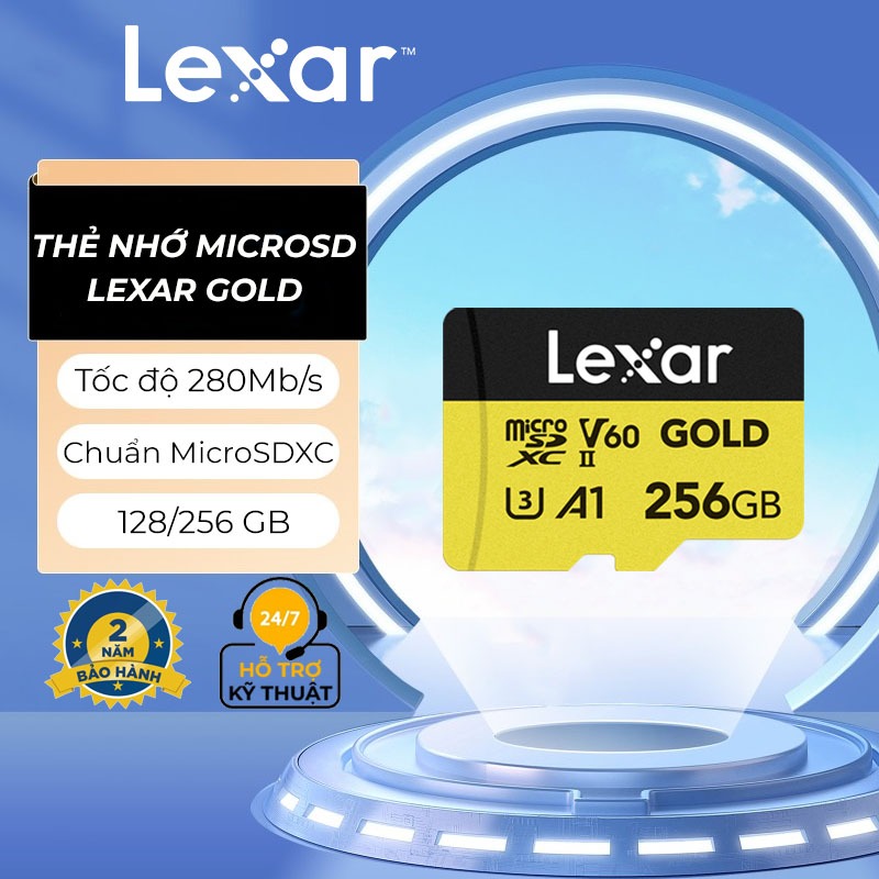 Thẻ nhớ MicroSDXC Lexar Gold Professional UHS-II V60 A1 U3 128GB/ 256GB, Tốc độ 280Mb/s, Bảo hành 5 năm