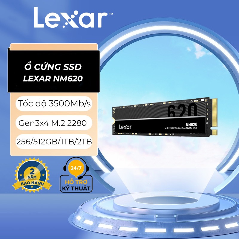 Ổ cứng SSD Lexar NM620 M.2 2280 Gen3x4 NVMe 256GB/ 512GB/ 1TB/ 2TB, Tốc độ đọc 3500Mb/s, Bảo hành chính hãng 3 năm