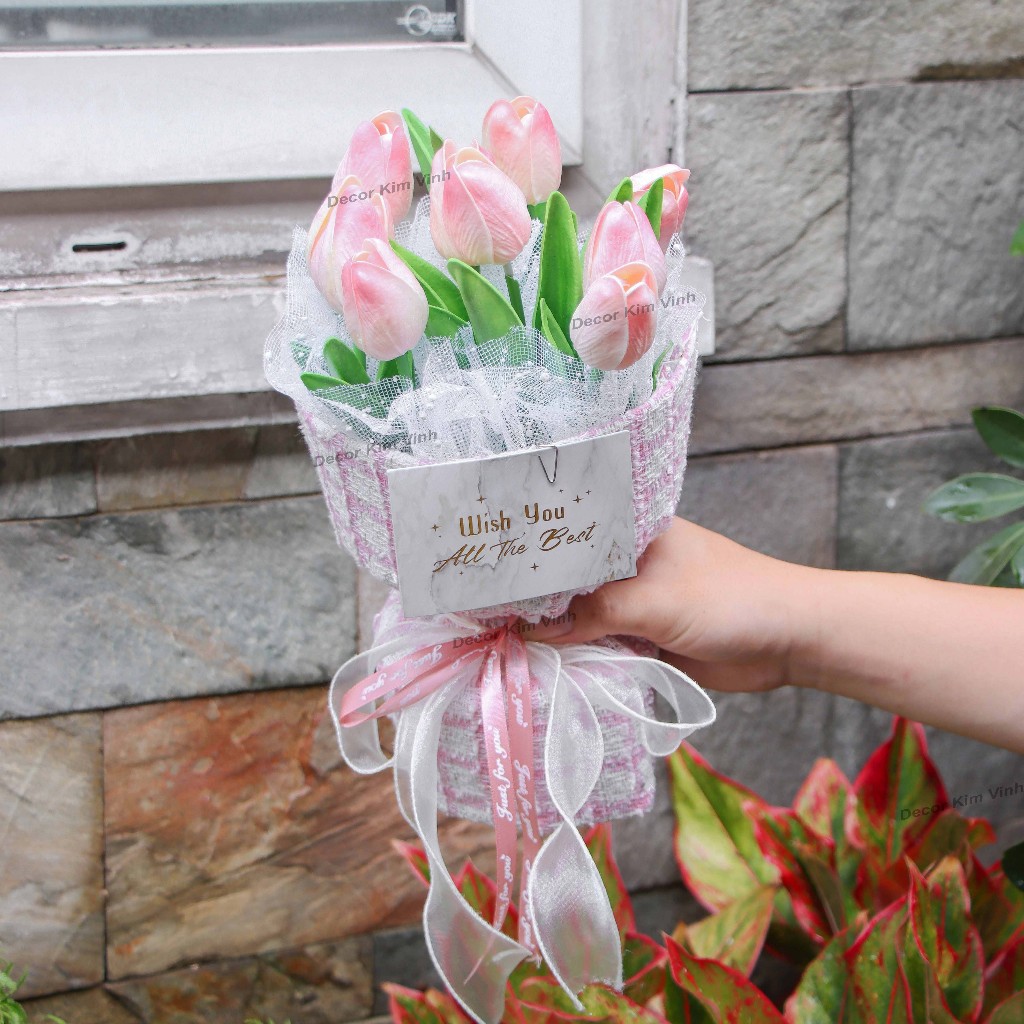 Bó Hoa Tulip 10 Bông Nhiều Màu Sắc Dễ Thương (Kèm Thiệp) Hoa Làm Quà Tặng Sinh Nhật Các Dịp Lễ