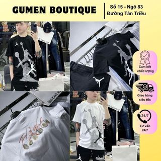 Bộ Quần Áo Nam Jorđan In Logo Mặt Trước Chữ Fight Mặt Sau Cực Nét - Bộ Cộc Tay Nam JD Cổ Tròn Phối Họa Tiết Nhiễu Hot