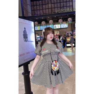Đầm caro thêu trái dâu bigsize thơ lê