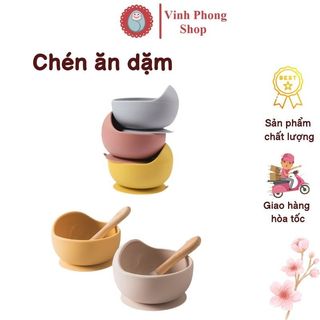 Chén bát ăn dặm silicon có đế hít chống đổ kèm muỗng nĩa, chén ăn dặm cho bé, chén silicone ăn dặm