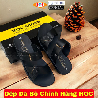 Dép da nam HQC SHOES da bò thật thiết kế quai hậu bảo hành 1 năm AQ8668