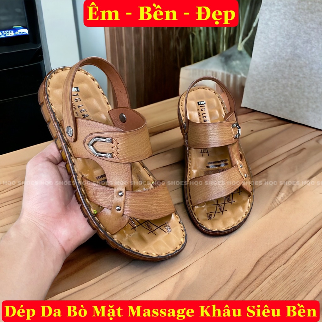 Dép nam quai hậu da bò thật đế đúc tăng chiều cao 3,5cm DE332