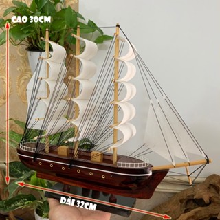 [Dài 32cm - Giao hàng nguyên chiếc] Mô hình tàu thuyền gỗ trang trí nhà cửa - tàu gỗ phong thủy thuận buồm xuôi gió