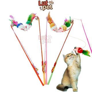 Cần câu mèo gắn chuột có chuông, đồ chơi tương tác cho chó mèo, thú cưng - lutpet