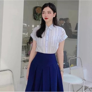 Áo sơ mi karo cộc tay 2 túi nhỏ xinh xắn from rộng vừa, sơ mi karo kẻ ô tay ngắn rộng vừa
