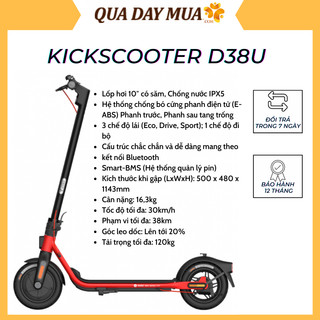 Xe điện segway ninebot kickscooter d38u - hàng chính hãng - bảo hành 24 tháng