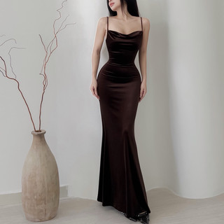 Đầm 2 dây cổ đổ chất liệu nhung co giãn Ladonna NGOCCLOTHING nữ [FREESHIP] Váy 2s xoè dáng dài mềm mại, gợi cảm HOT