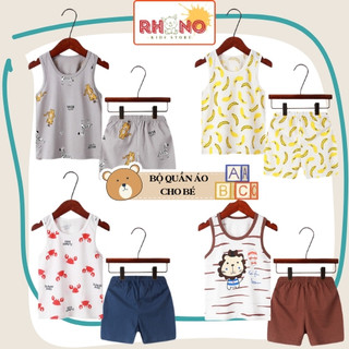 Bộ quần áo trẻ em ba lỗ mùa hè ,đồ bộ bé trai chất cotton hàng chất lượng in hình xe khủng long động vật CUTE