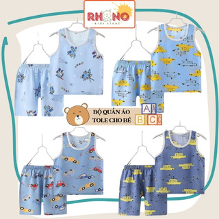 Bộ quần áo trẻ em ba lỗ mùa hè chất TOLE ,đồ bộ bé trai in xe ô tô, bộ quần áo cho bé chất cotton lạnh siêu mát cho bé
