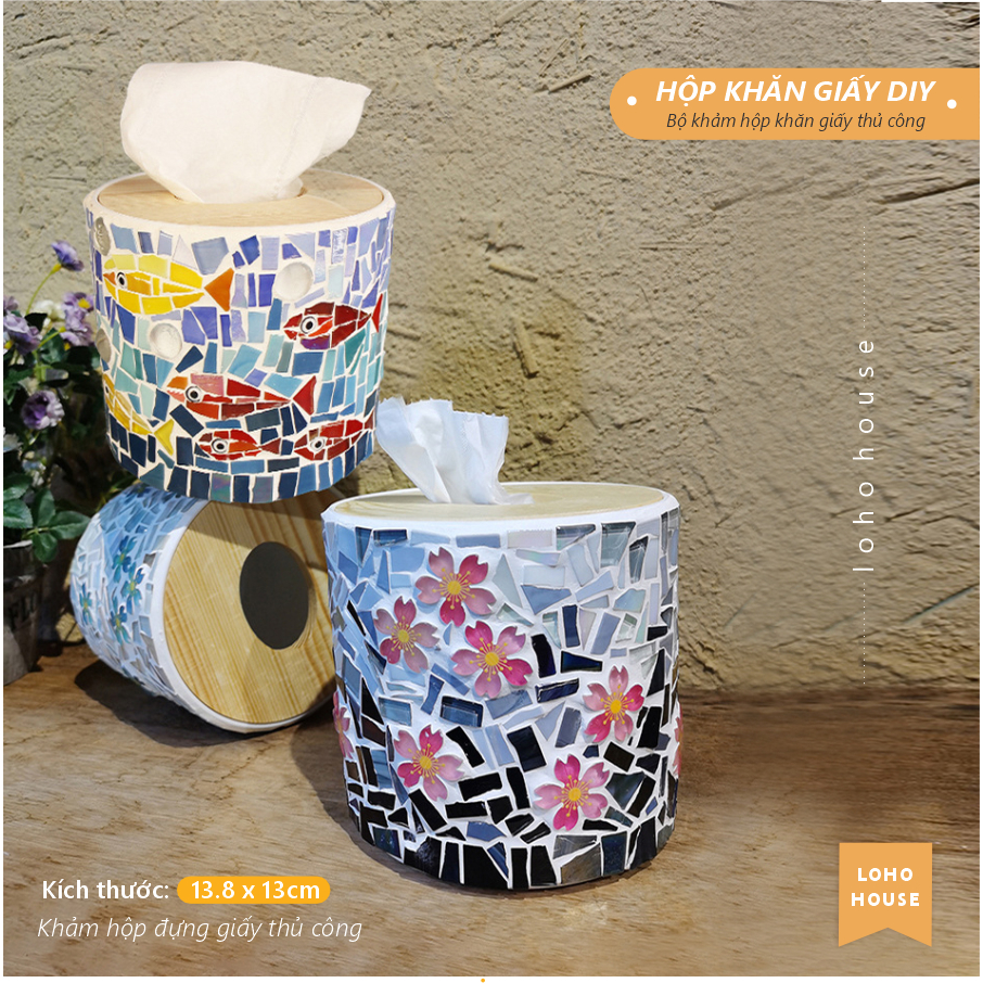 LOHO Bộ Kit DIY hộp đựng khăn giấy bằng đá Mosaic sáng tạo, lạ mắt và sang trọng