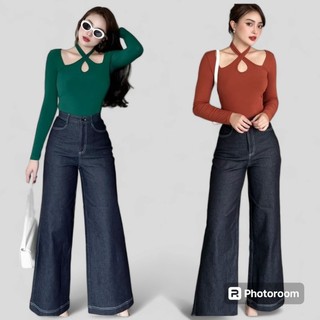 femei - Mew top - Áo thun tăm mềm mịn tay dài cổ chéo ôm body co giãn ( 3 màu )
