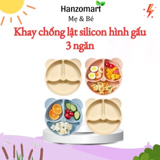 Khay ăn dặm silicone chống đổ chia ngăn cho bé hanzomart