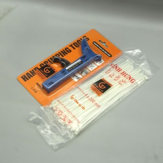 Súng rút, dụng cụ cắt dây thít nhựa tự động tg-100 tie gun và túi 100c dây rút nhựa trắng cao cấp cỡ nhỏ