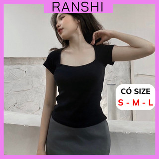 (CÓ SIZE) Áo Thun Tay Ngắn Cổ vuông Tròn Sâu Tôn Vòng 1 Style Basic Dễ Phối Đồ Chất Thun Tăm Hàn Cao Cấp - RA222