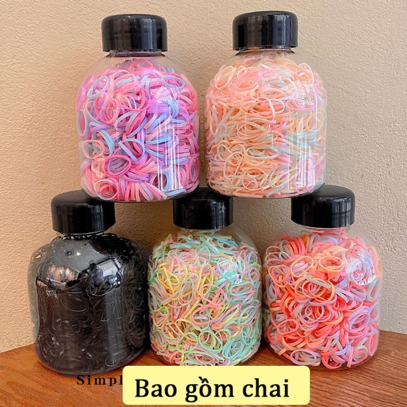 Lọ 1000 Dây Chun , Hộp 1000 Dây Buộc Tóc Nhiều Màu Kèm Hộp Đựng Hình Chai Cho Bé SP412325988